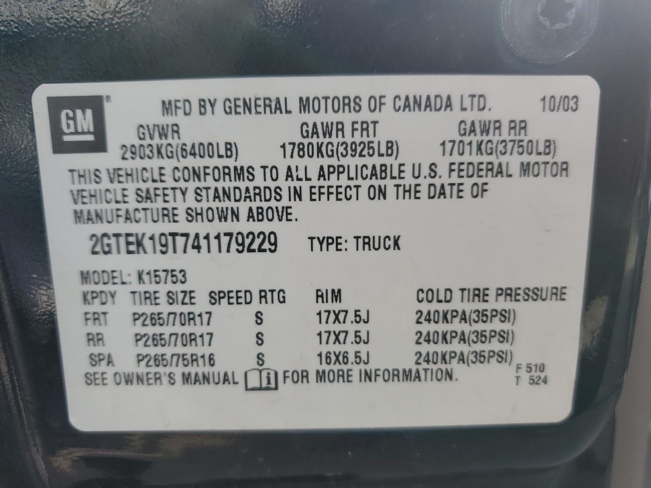 2004 GMC New Sierra K1500 VIN: 2GTEK19T741179229 Lot: 56962744