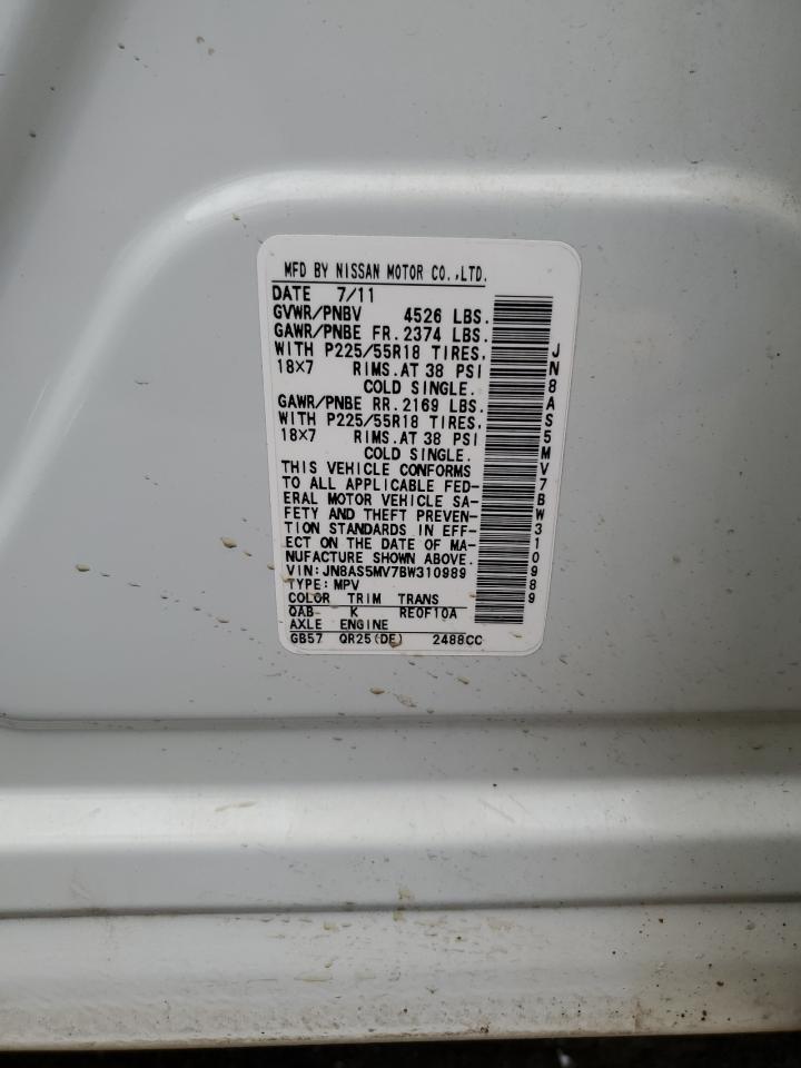 2011 Nissan Rogue S VIN: JN8AS5MV7BW310989 Lot: 56134254