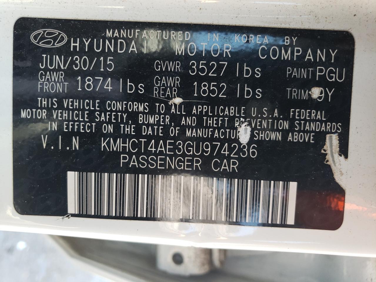 2016 Hyundai Accent Se VIN: KMHCT4AE3GU974236 Lot: 56056144