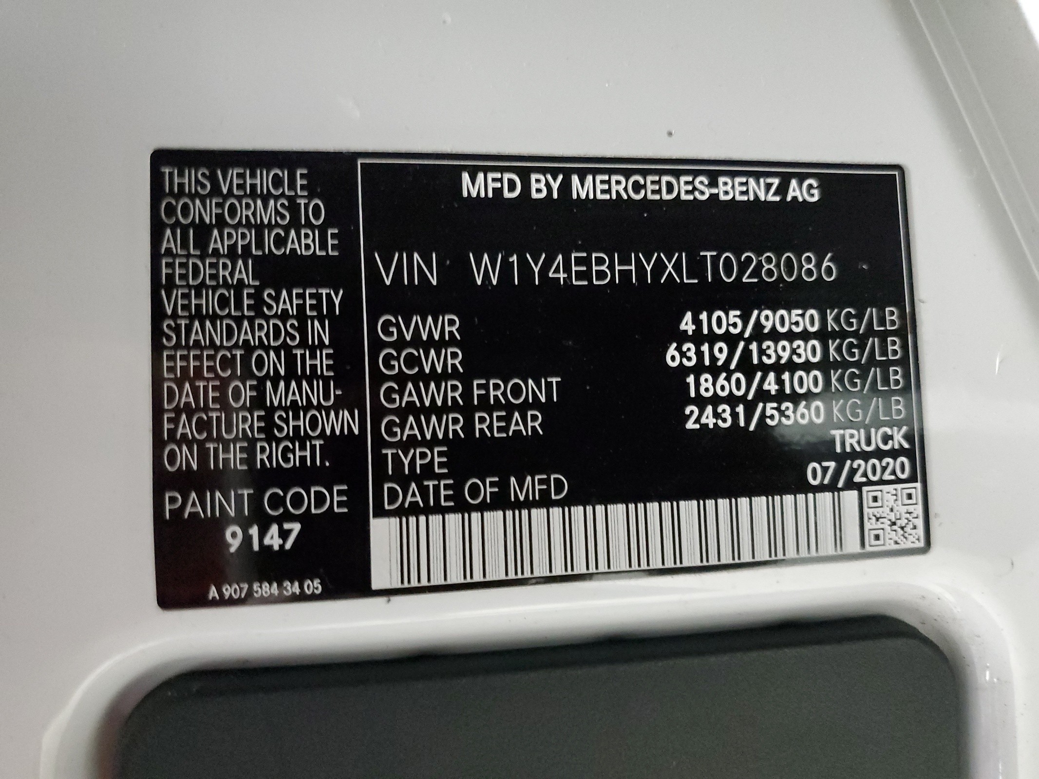 W1Y4EBHYXLT028086 2020 Mercedes-Benz Sprinter 2500