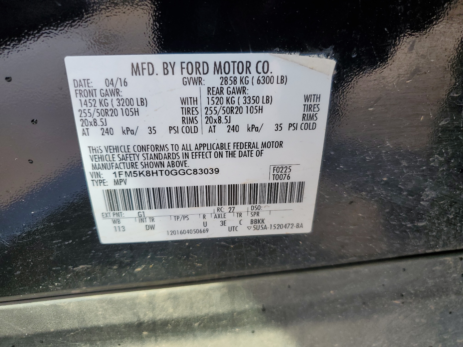 1FM5K8HT0GGC83039 2016 Ford Explorer Platinum