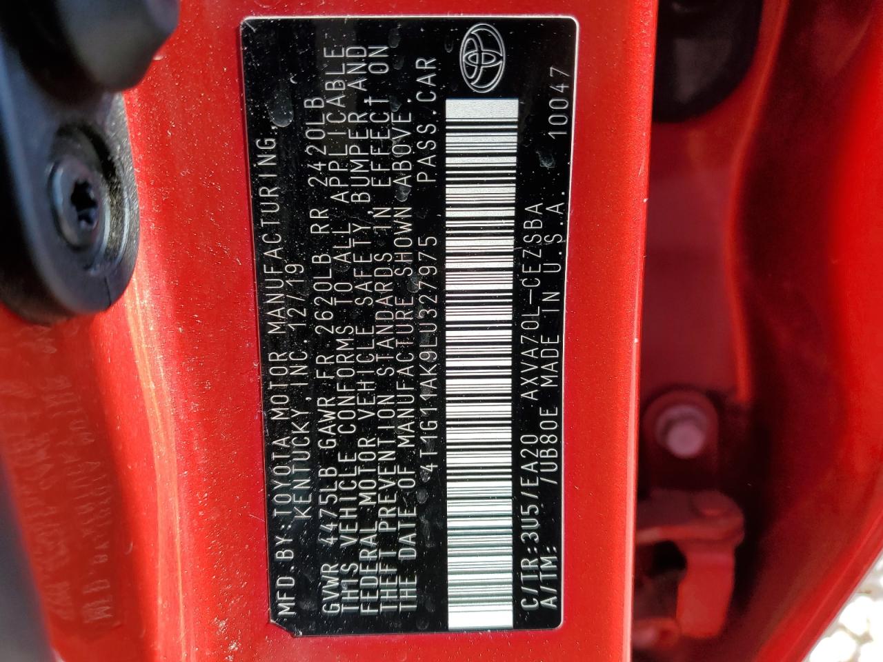 2020 Toyota Camry Se VIN: 4T1G11AK9LU327975 Lot: 65358404