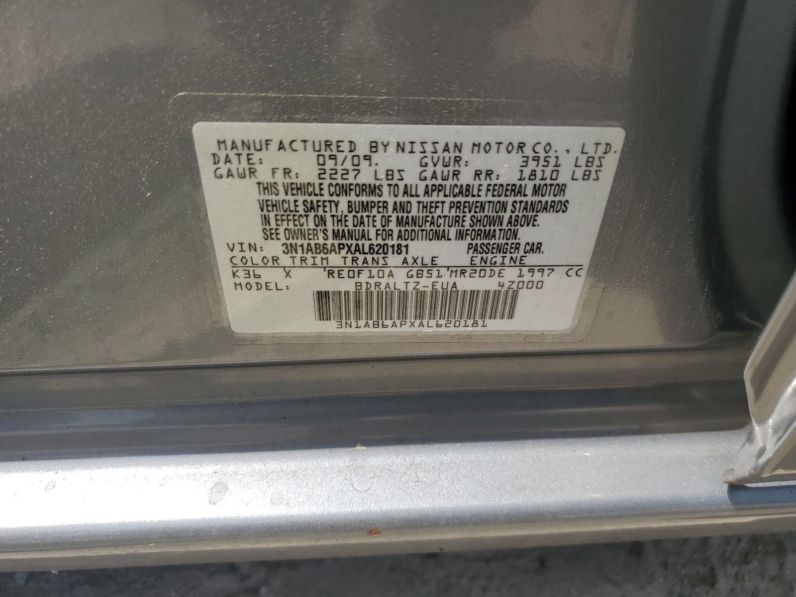 3N1AB6APXAL620181 2010 Nissan Sentra 2.0