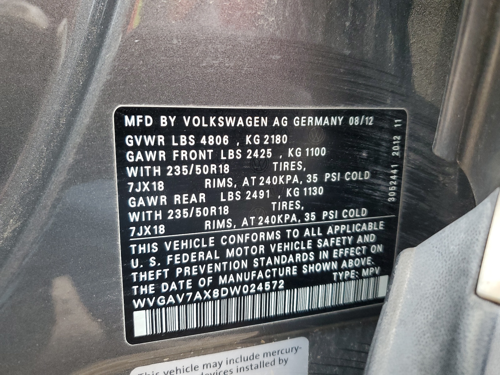 WVGAV7AX8DW024572 2013 Volkswagen Tiguan S