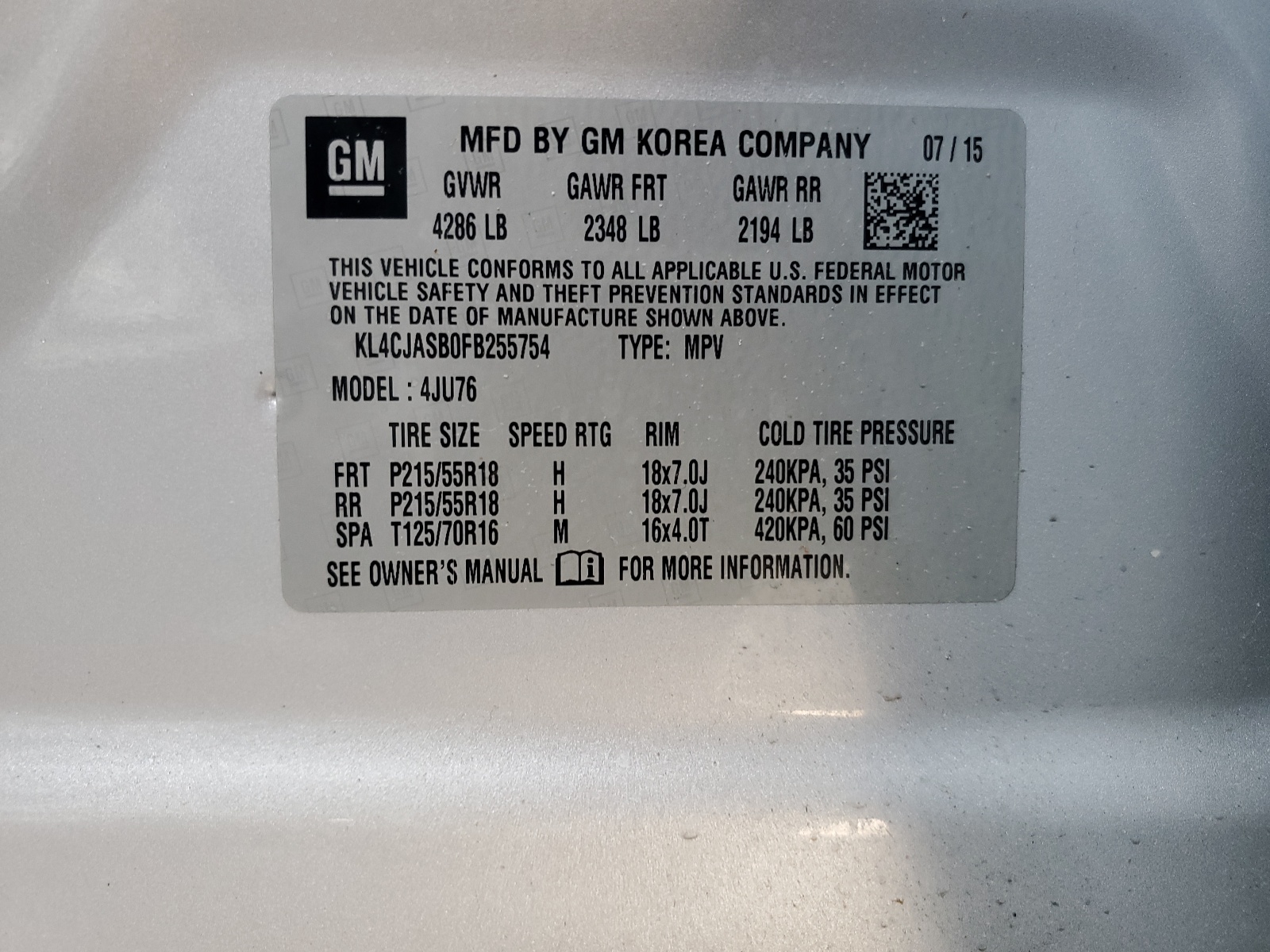 KL4CJASB0FB255754 2015 Buick Encore