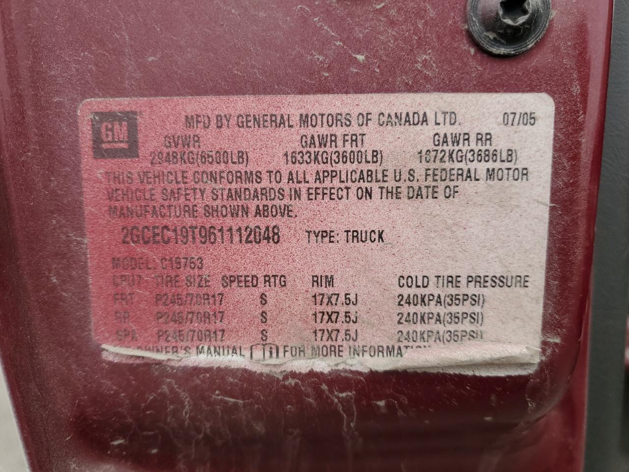 2006 Chevrolet Silverado C1500 VIN: 2GCEC19T961112048 Lot: 55725054