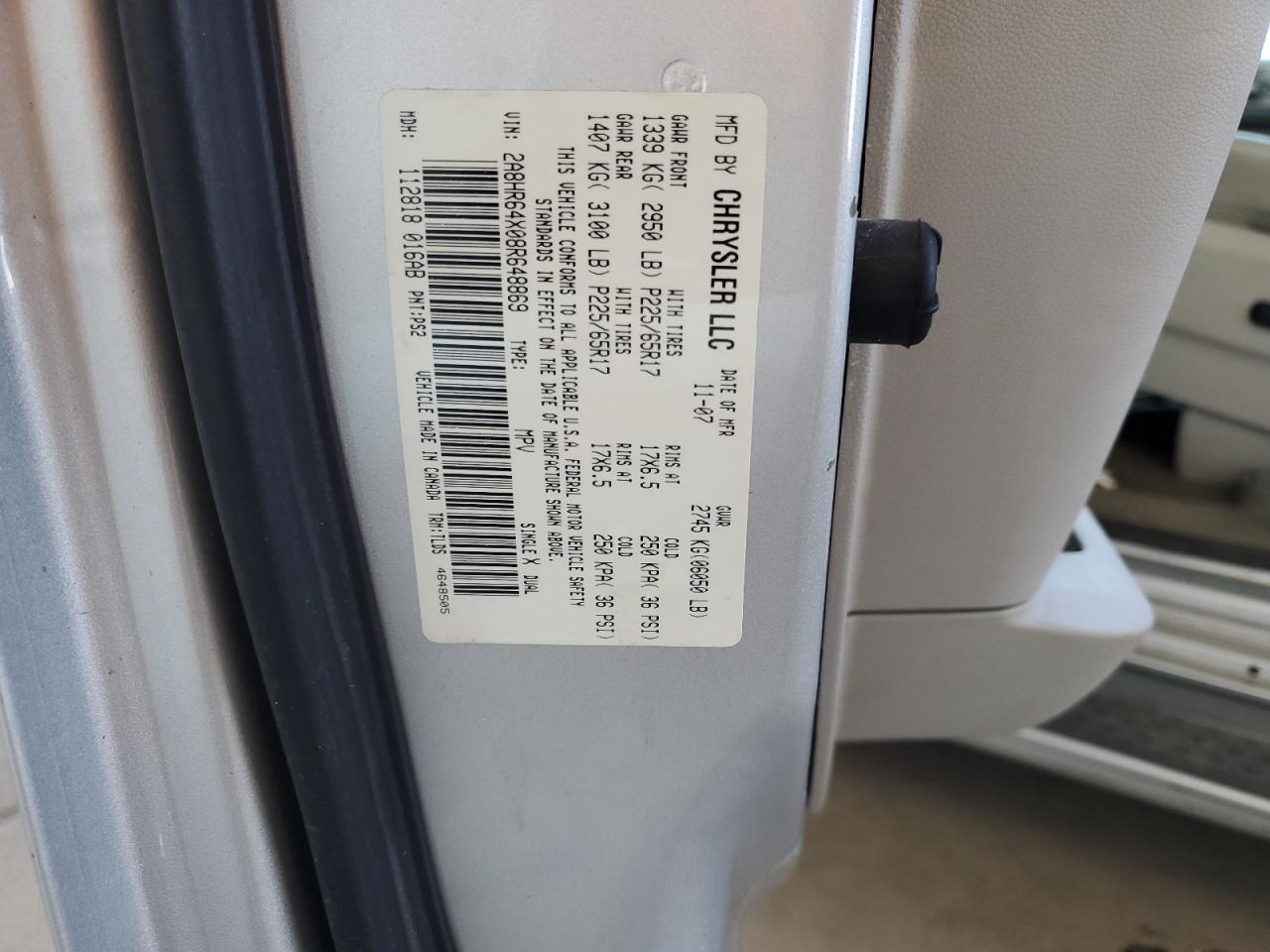 2008 Chrysler Town & Country Limited VIN: 2A8HR64X08R648869 Lot: 56083874