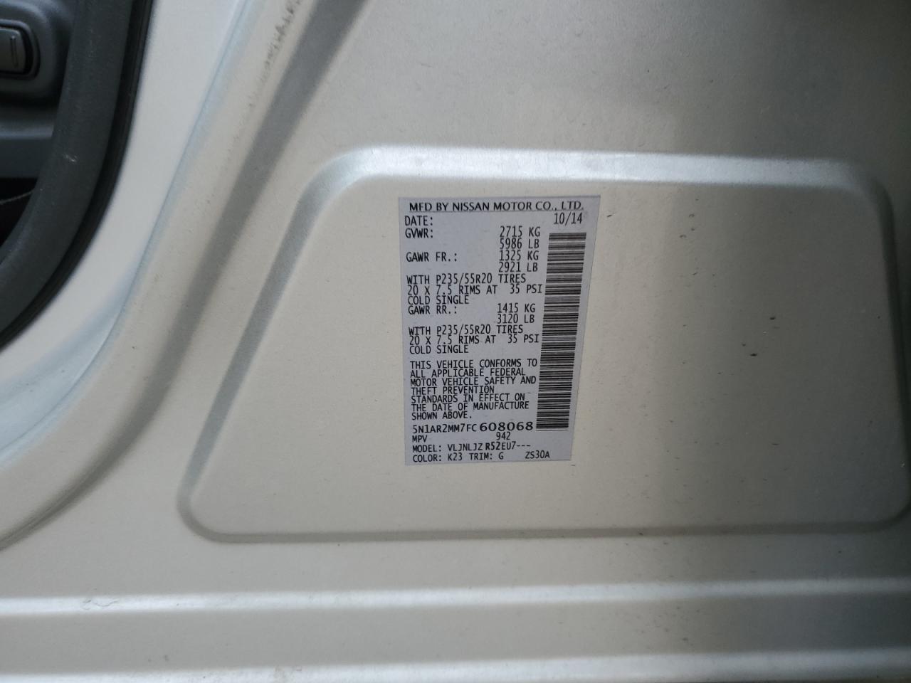 5N1AR2MM7FC608068 2015 Nissan Pathfinder S