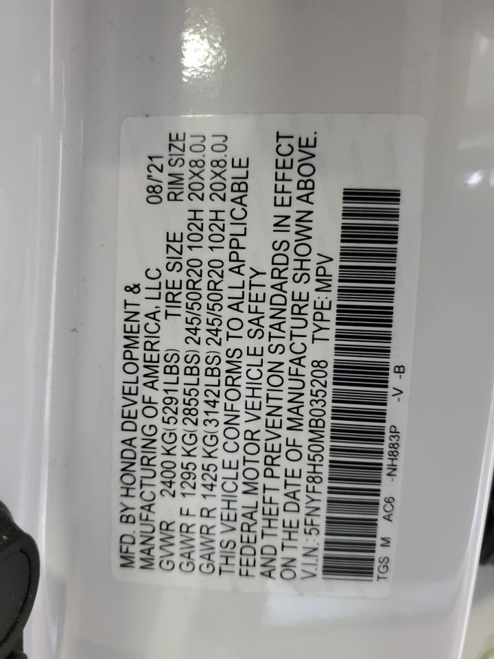 2021 Honda Passport Exl VIN: 5FNYF8H50MB035208 Lot: 55603394