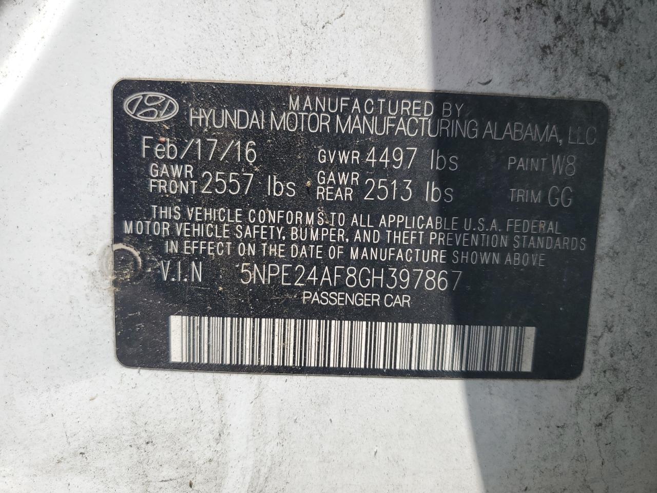 5NPE24AF8GH397867 2016 Hyundai Sonata Se