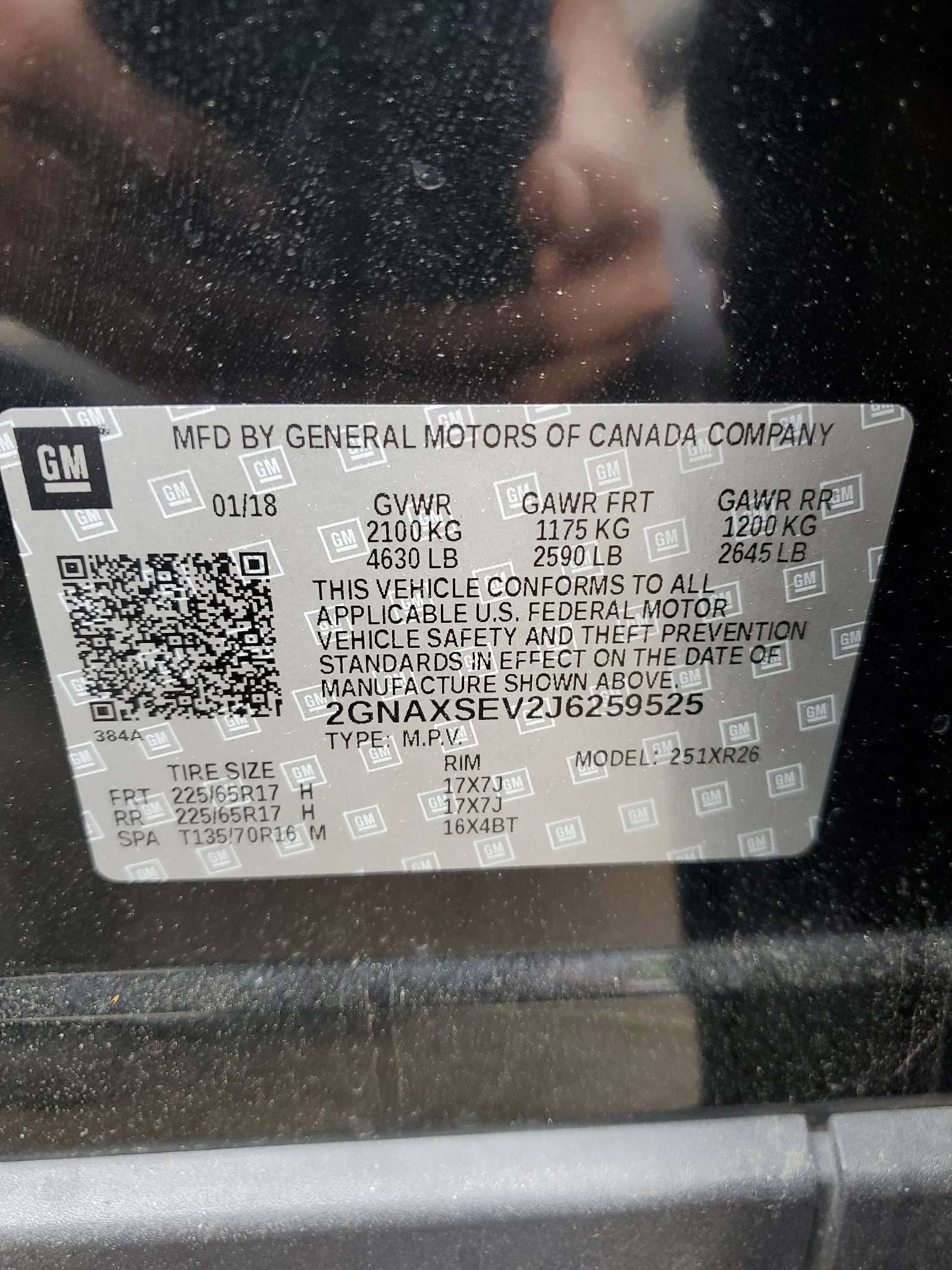 2GNAXSEV2J6259525 2018 Chevrolet Equinox Lt