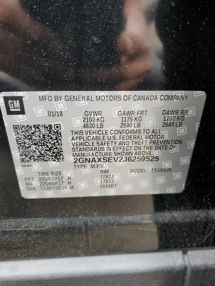 2018 Chevrolet Equinox Lt VIN: 2GNAXSEV2J6259525 Lot: 56850764
