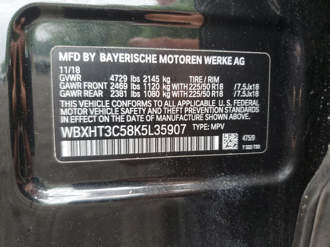 2019 BMW X1 xDrive28I VIN: WBXHT3C58K5L35907 Lot: 56098704