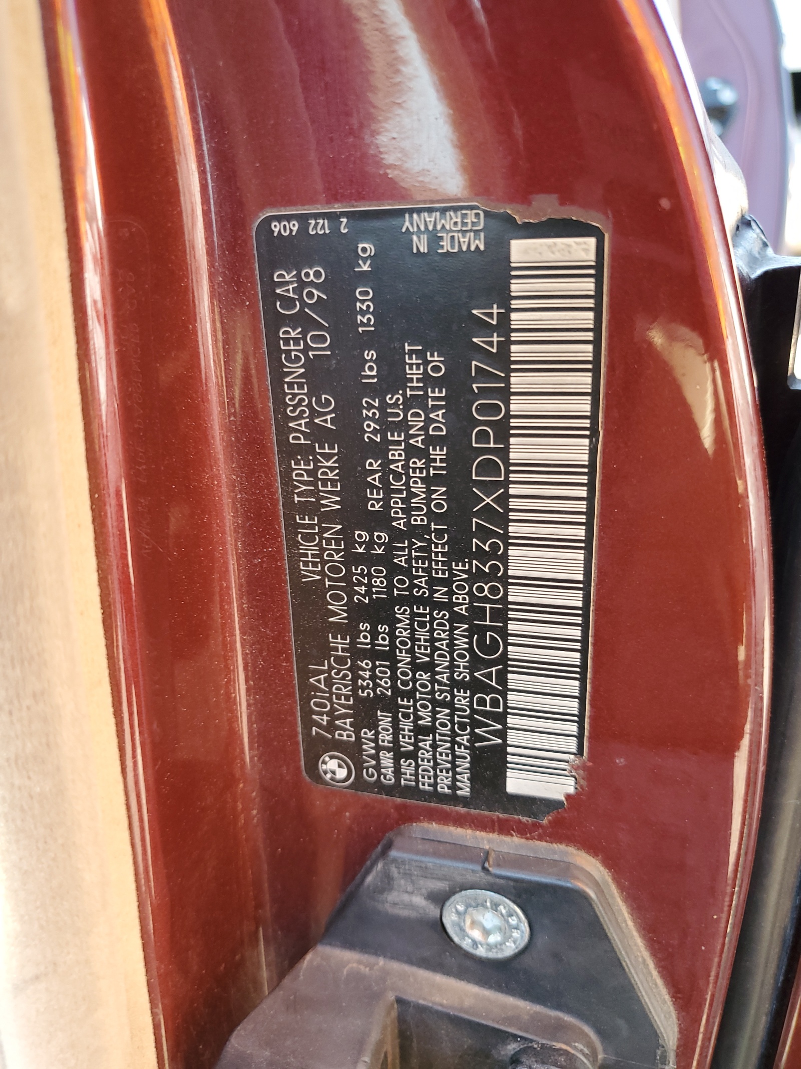 WBAGH8337XDP01744 1999 BMW 740 Il