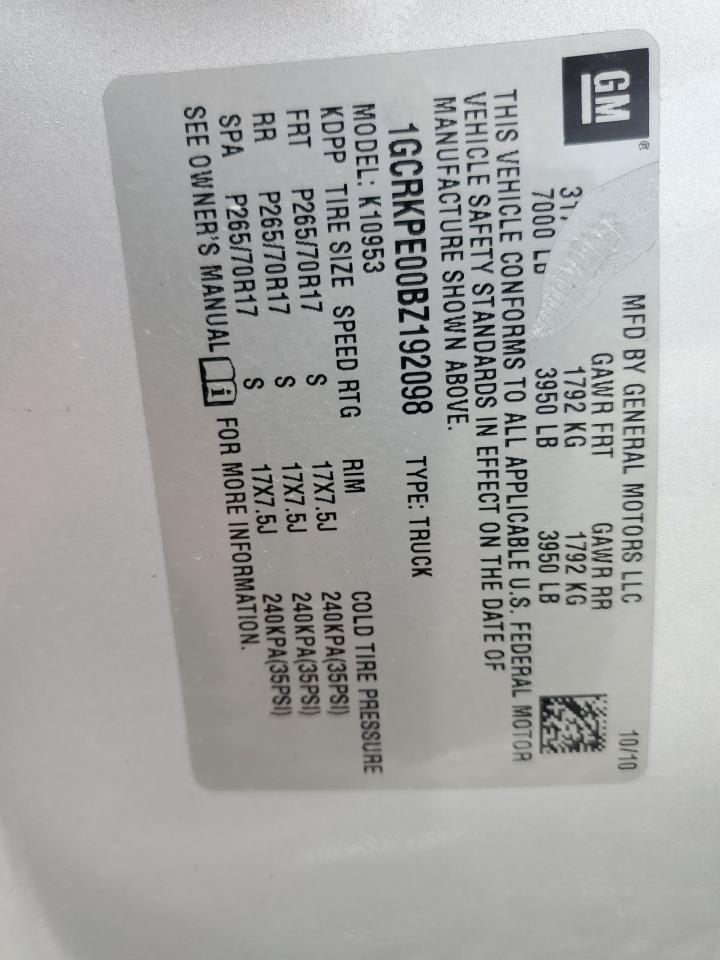 2011 Chevrolet Silverado K1500 VIN: 1GCRKPE00BZ192098 Lot: 55024934