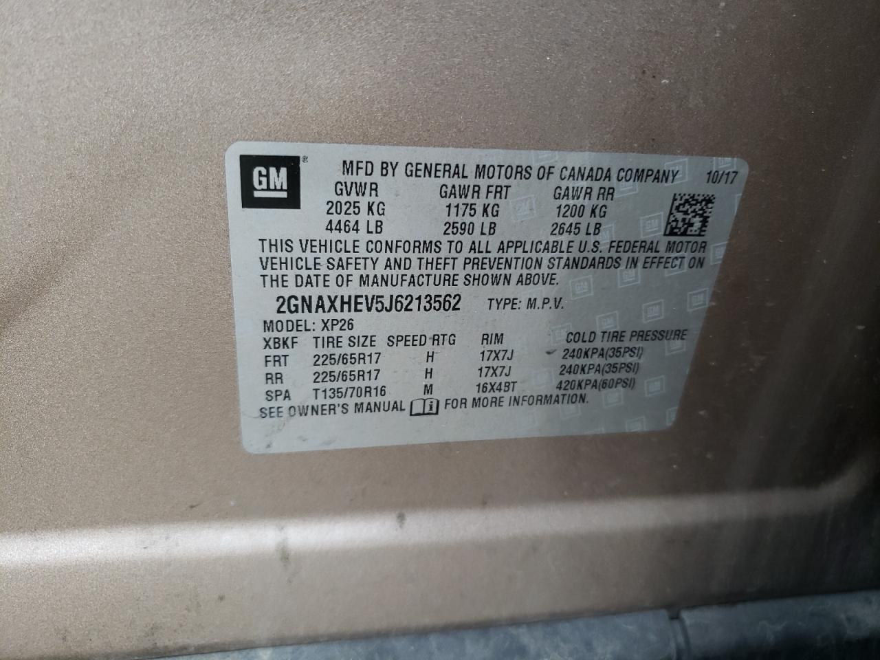 2018 Chevrolet Equinox Ls VIN: 2GNAXHEV5J6213562 Lot: 54623174