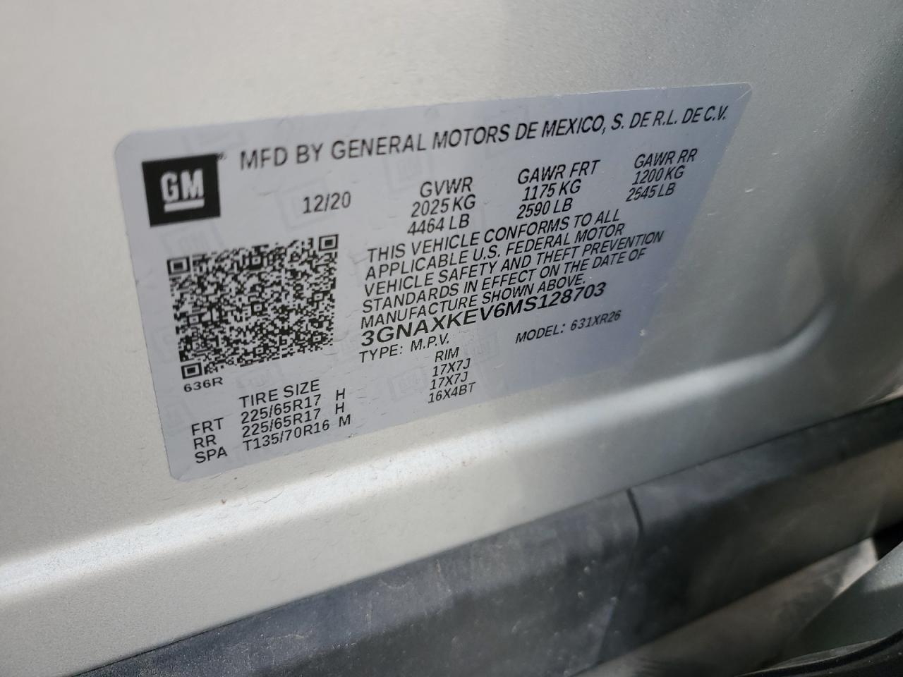 2021 Chevrolet Equinox Lt VIN: 3GNAXKEV6MS128703 Lot: 67374544