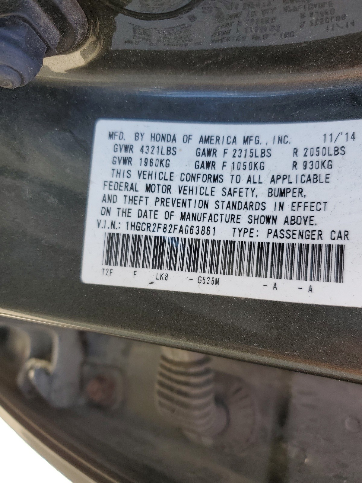 2015 Honda Accord Exl vin: 1HGCR2F82FA063861