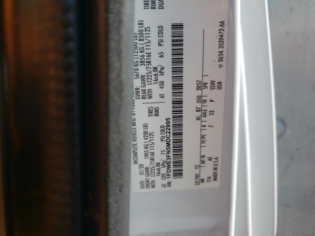 2021 Ford Econoline E350 Super Duty Cutaway Van VIN: 1FDWE3FN5MDC22995 Lot: 55543554