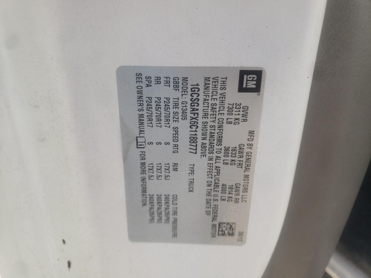 2012 Chevrolet Express G1500 VIN: 1GCSGAFX6C1188777 Lot: 52896474