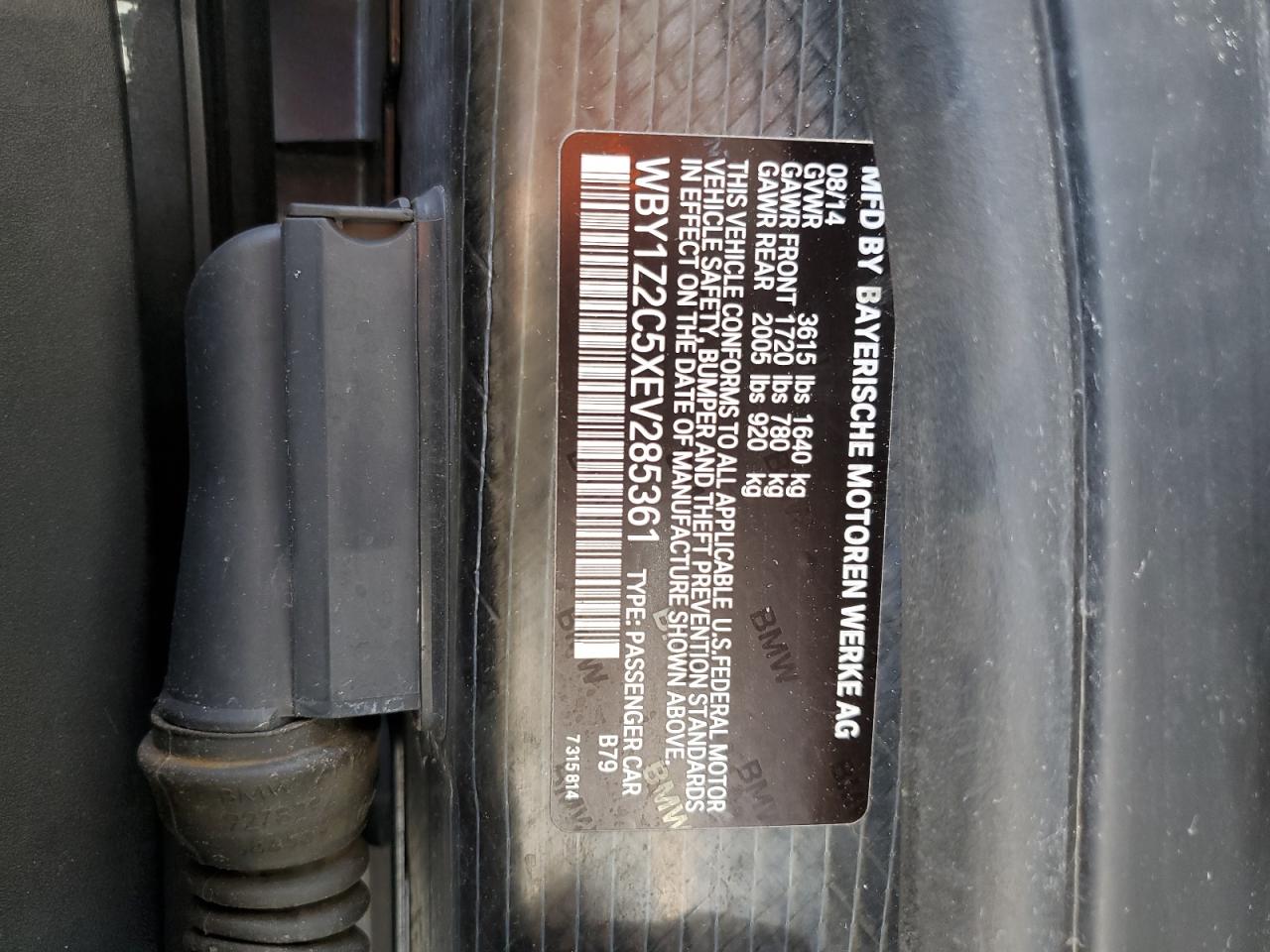 2014 BMW I3 Bev VIN: WBY1Z2C5XEV285361 Lot: 57322464