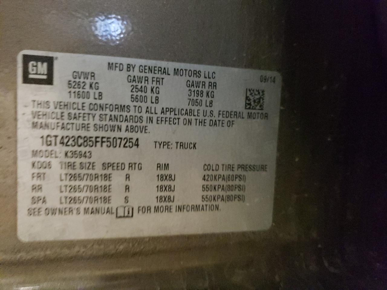 2015 GMC Sierra K3500 Slt VIN: 1GT423C85FF507254 Lot: 55486184
