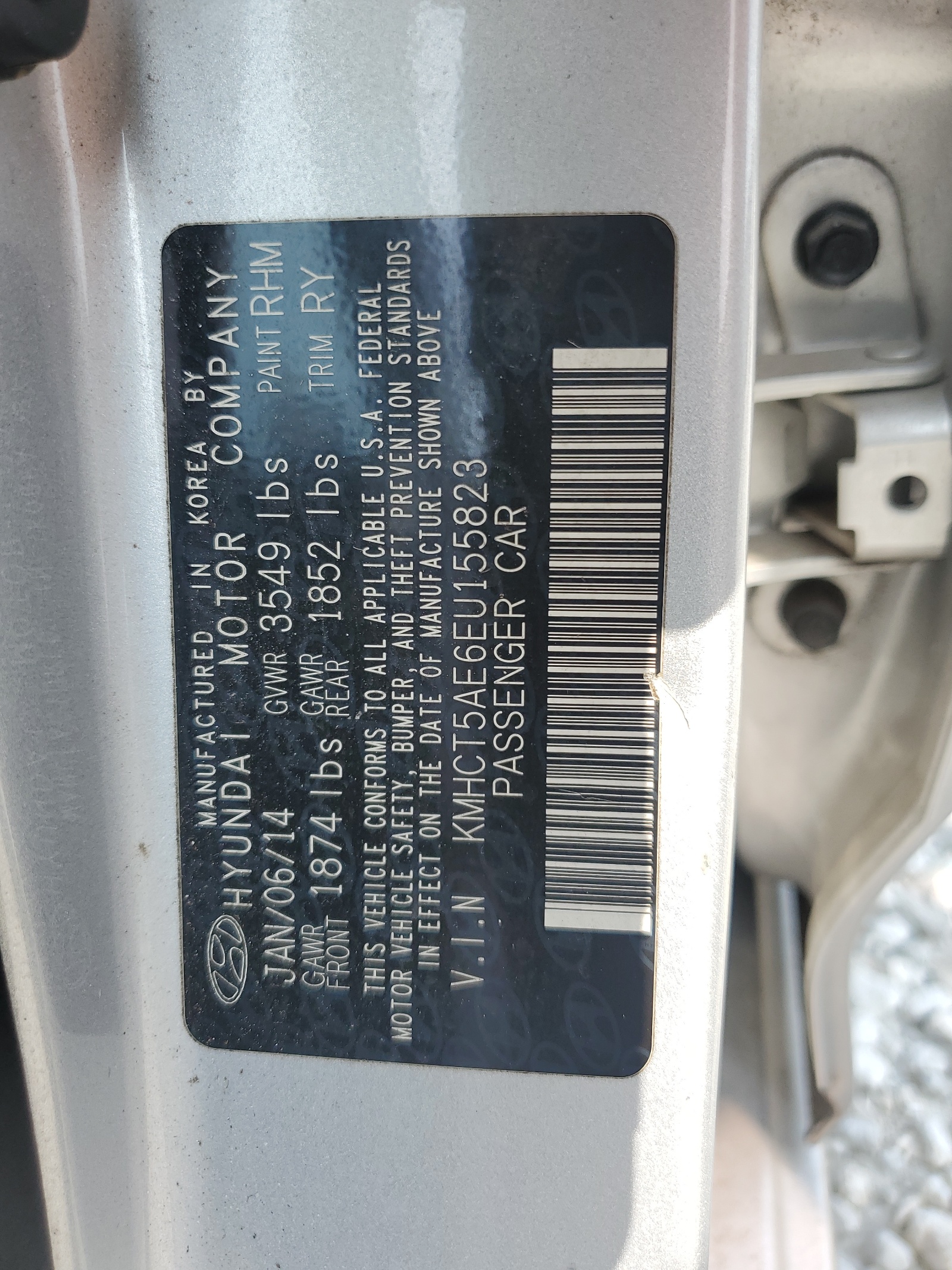 KMHCT5AE6EU155823 2014 Hyundai Accent Gls