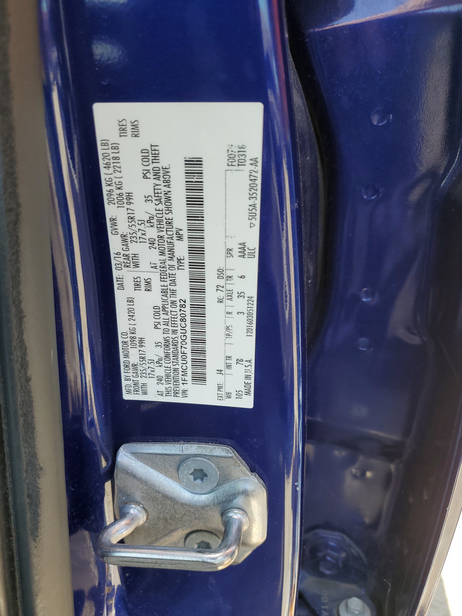 1FMCU0F70GUC80782 2016 Ford Escape S