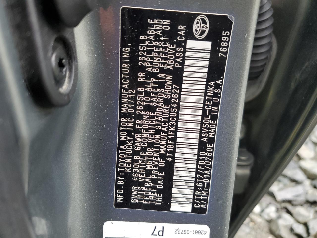 4T1BF1FK3CU542627 2012 Toyota Camry Base