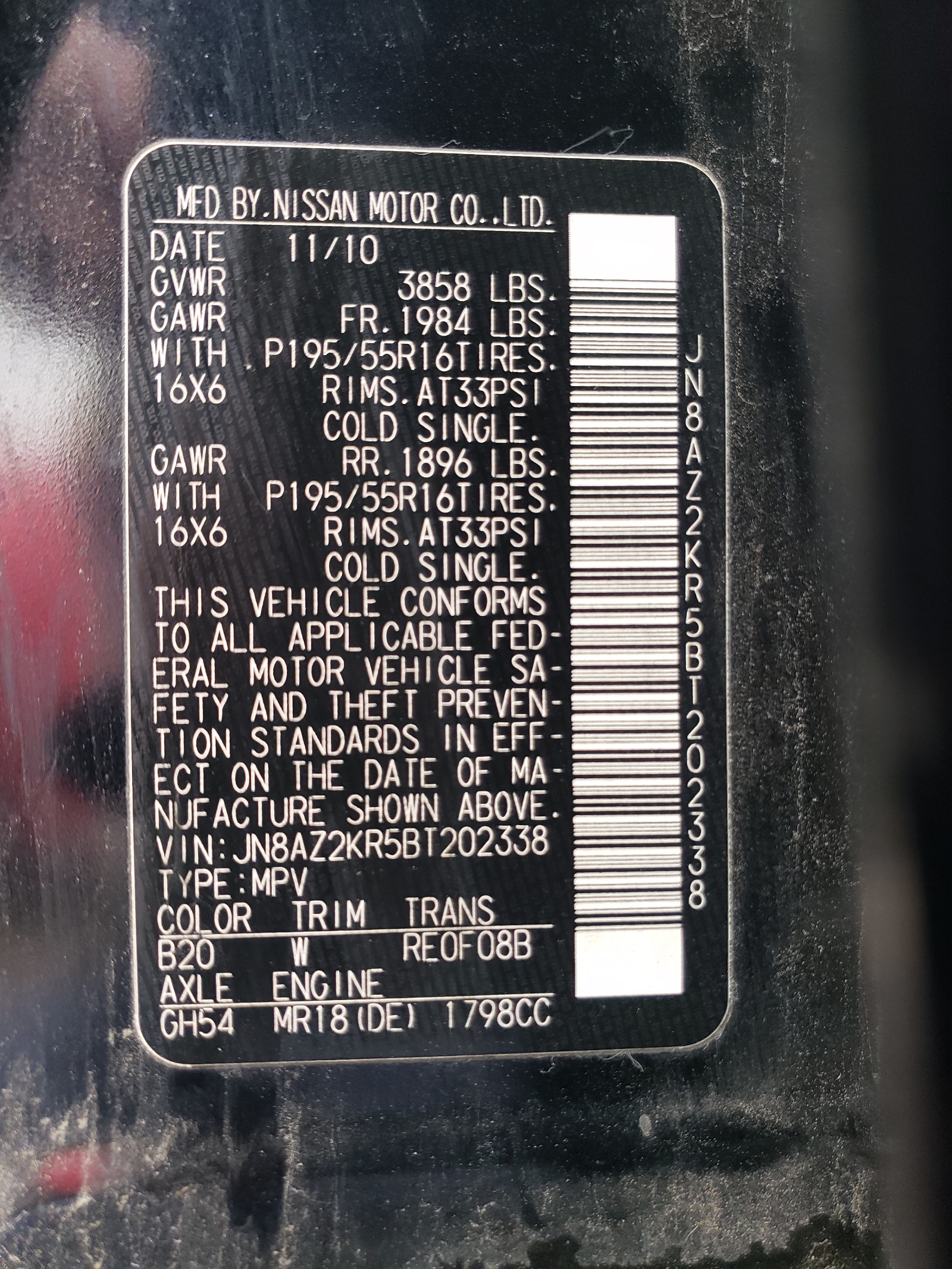 JN8AZ2KR5BT202338 2011 Nissan Cube Base