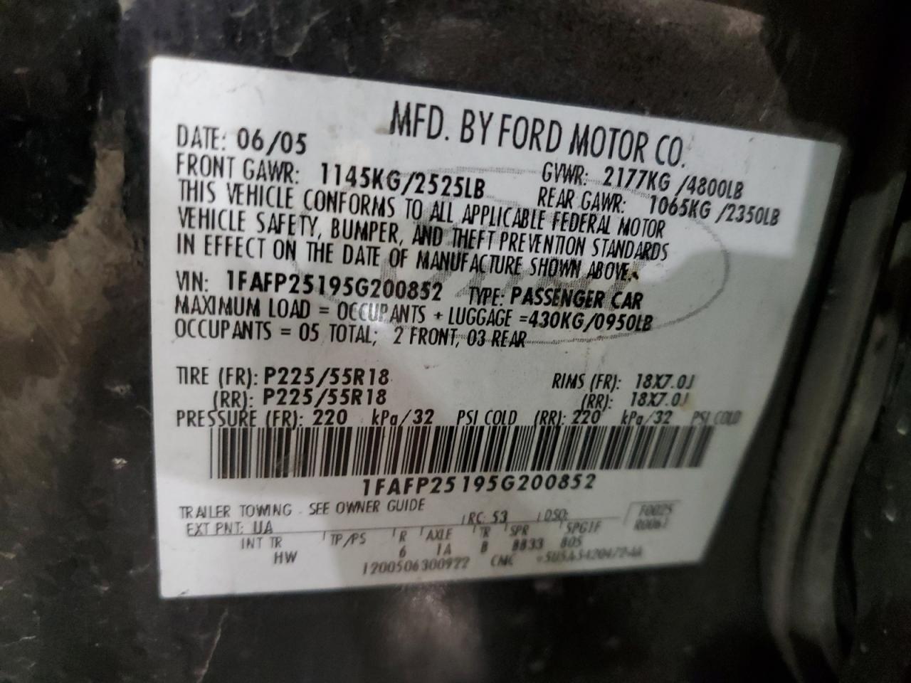 1FAFP25195G200852 2005 Ford Five Hundred Limited