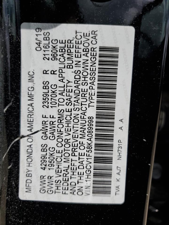 1HGCV1F58KA089998 2019 Honda Accord Exl