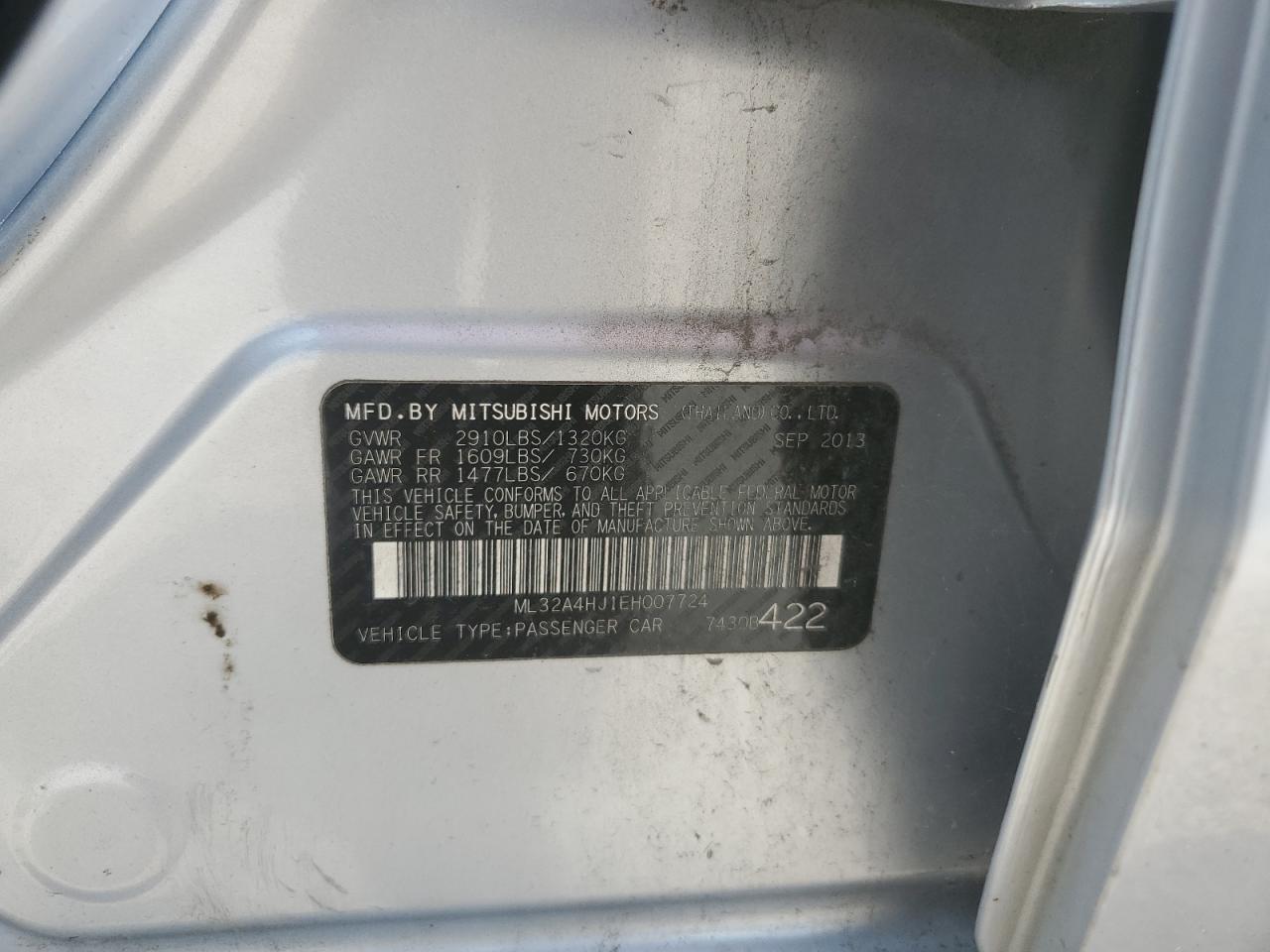 2014 Mitsubishi Mirage Es VIN: ML32A4HJ1EH007724 Lot: 49483125
