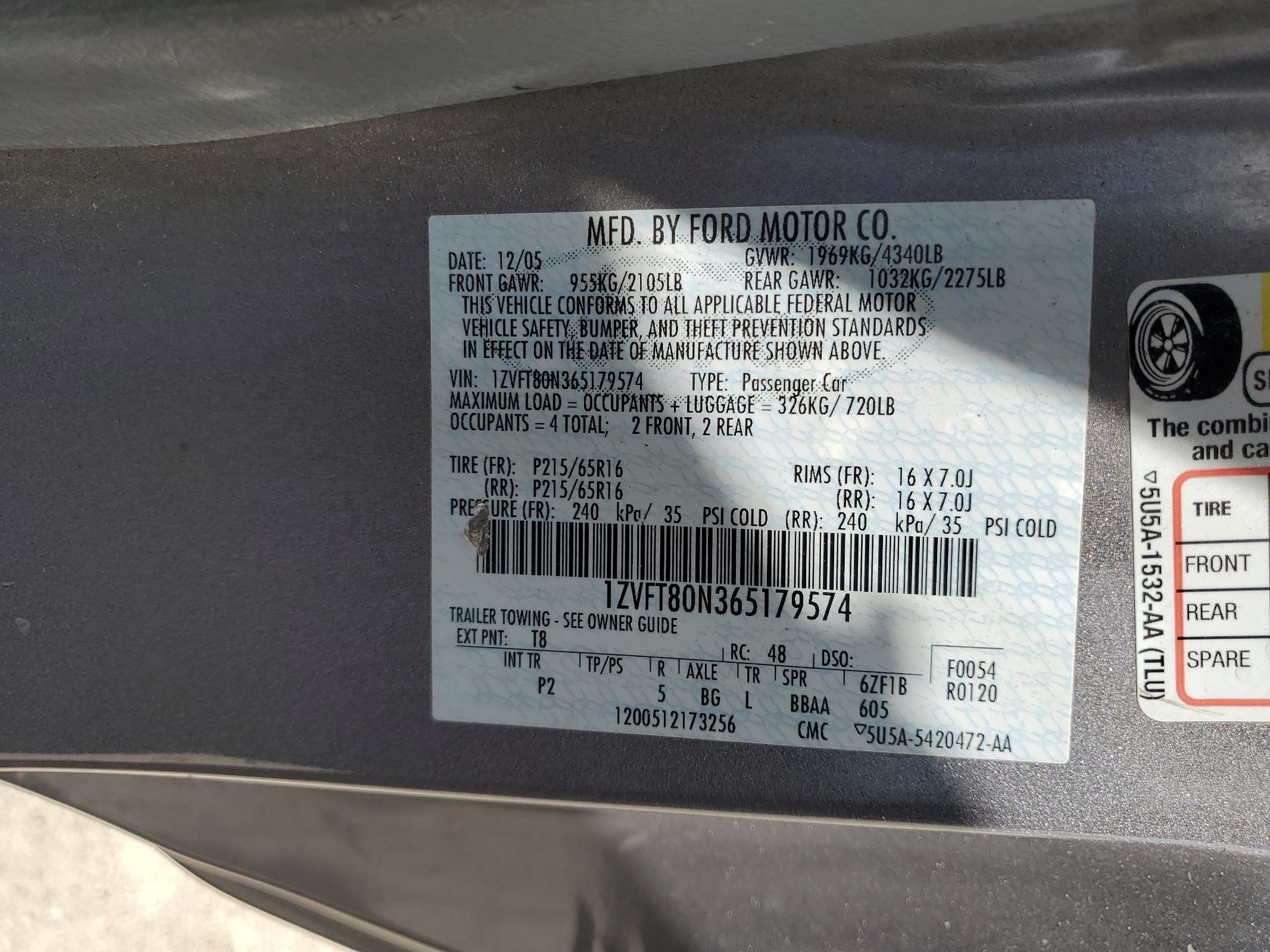 1ZVFT80N365179574 2006 Ford Mustang