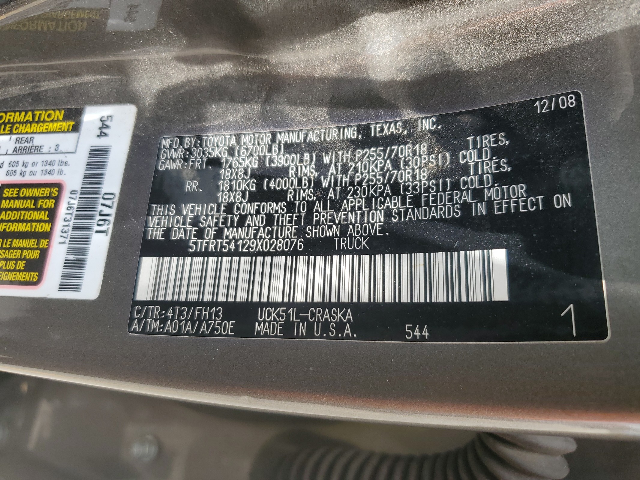 5TFRT54129X028076 2009 Toyota Tundra Double Cab