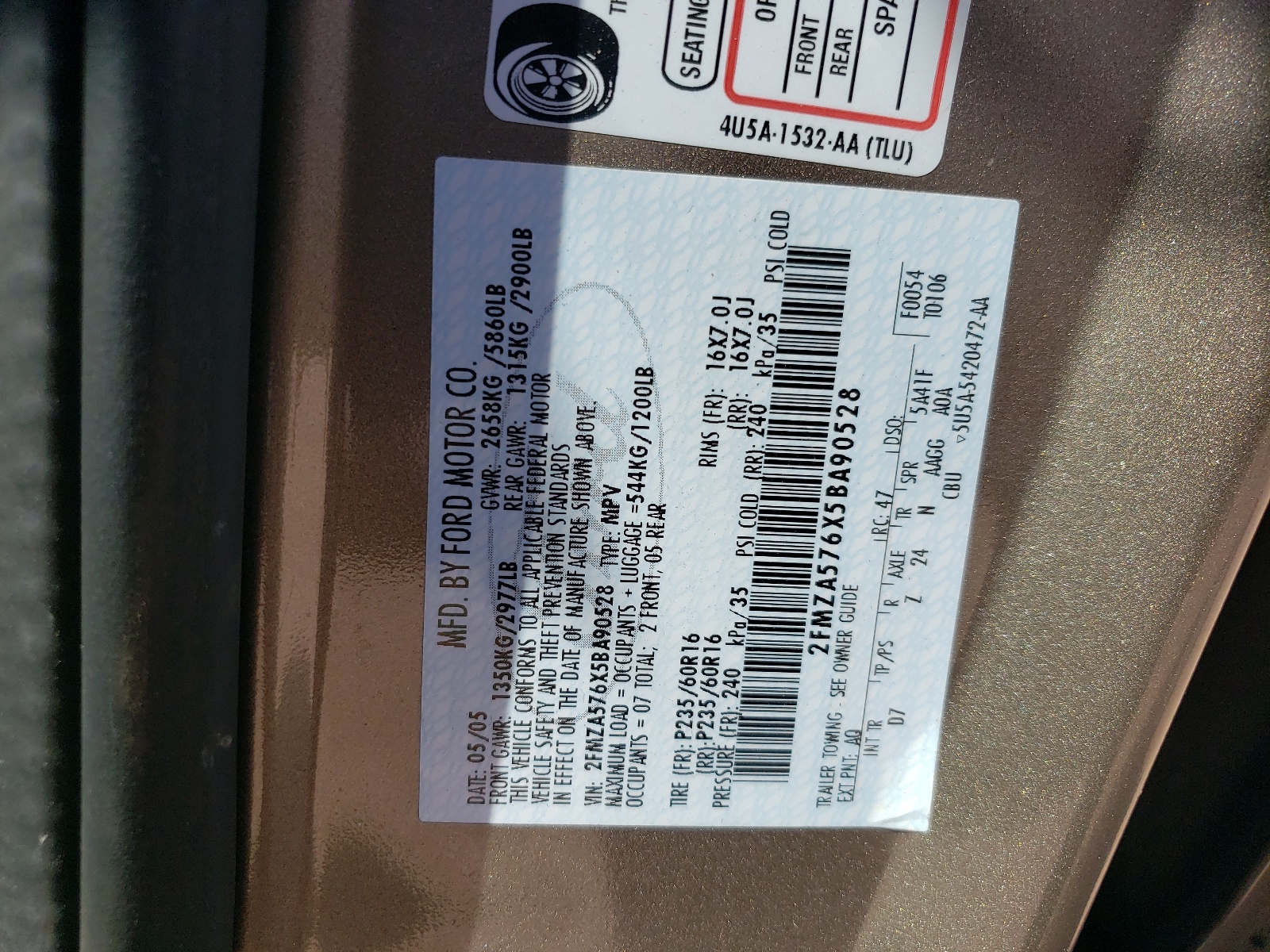 2FMZA576X5BA90528 2005 Ford Freestar Ses