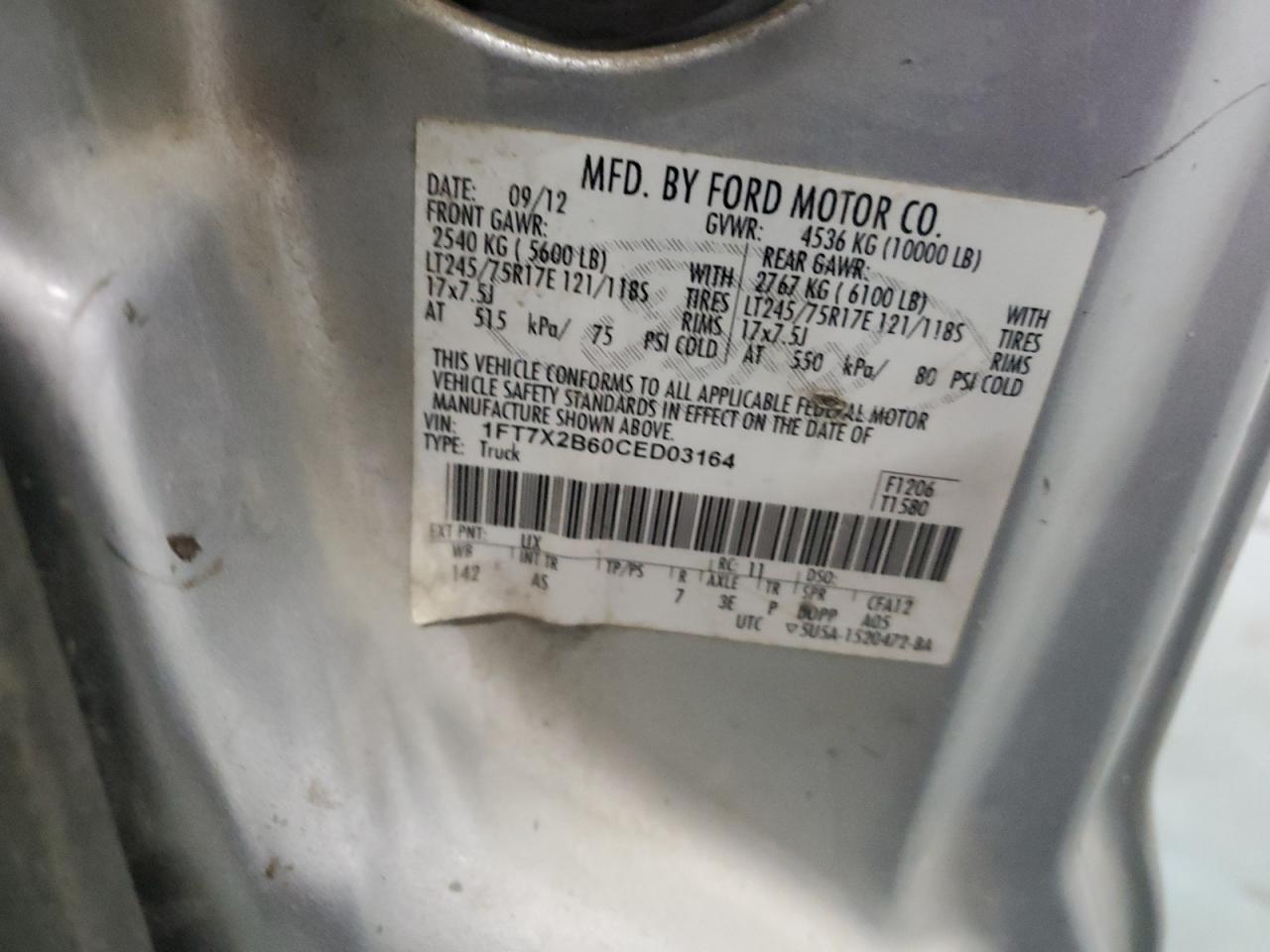 1FT7X2B60CED03164 2012 Ford F250 Super Duty