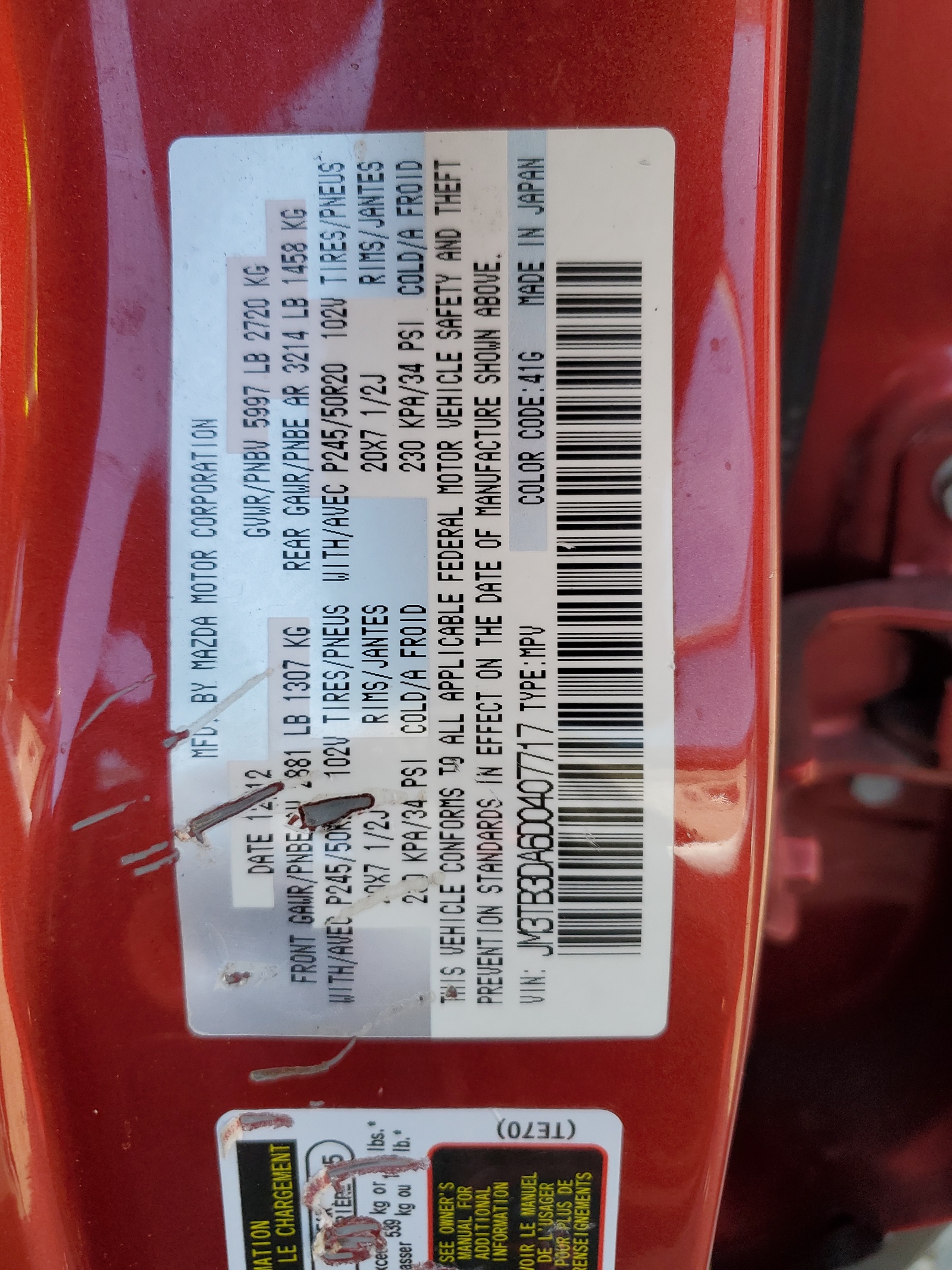 JM3TB3DA6D0407717 2013 Mazda Cx-9 Grand Touring