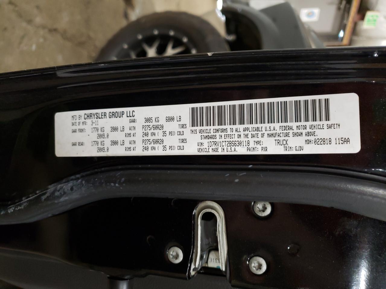 2011 Dodge Ram 1500 VIN: 1D7RV1CT2BS630118 Lot: 56093654