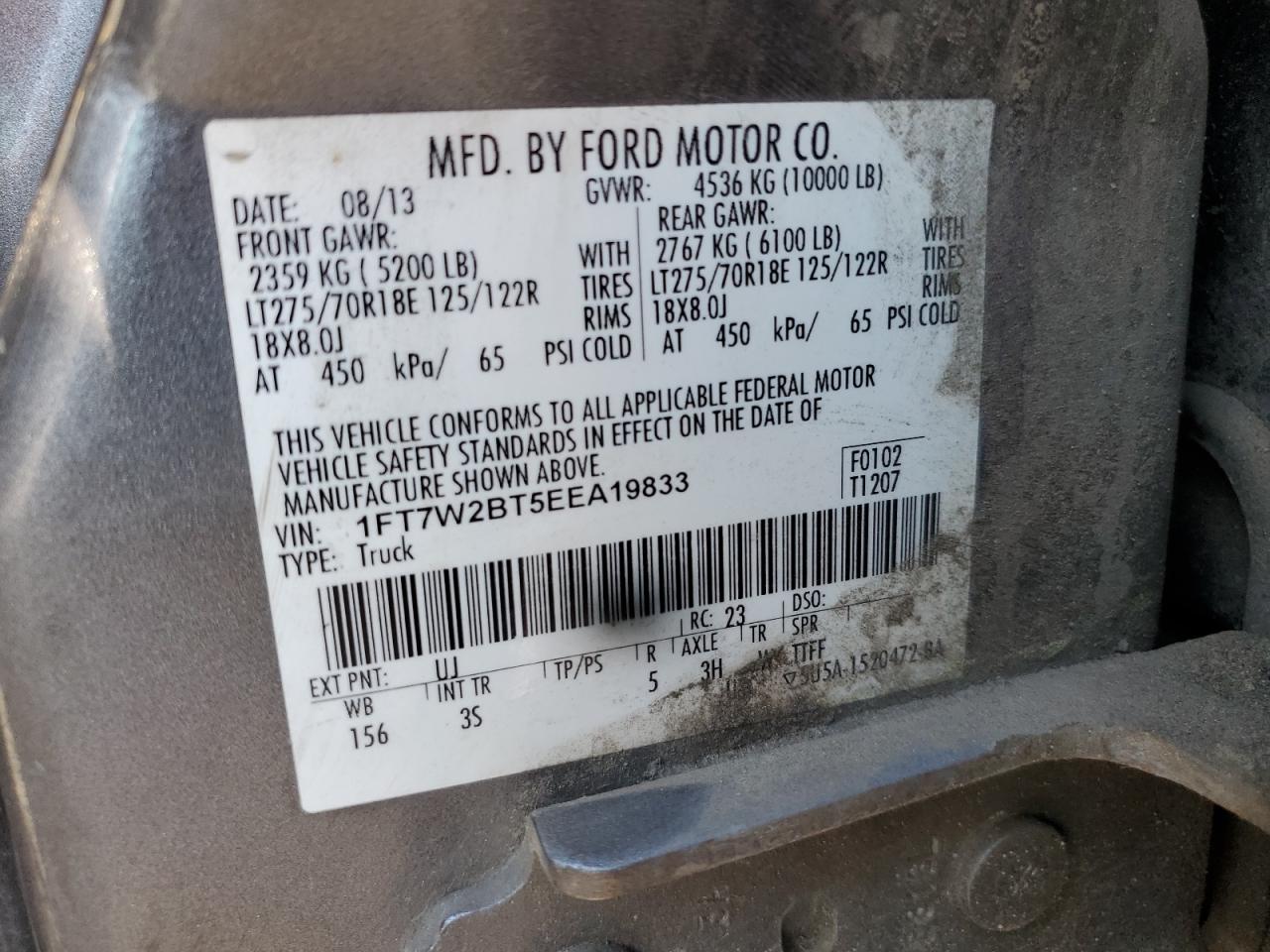 1FT7W2BT5EEA19833 2014 Ford F250 Super Duty