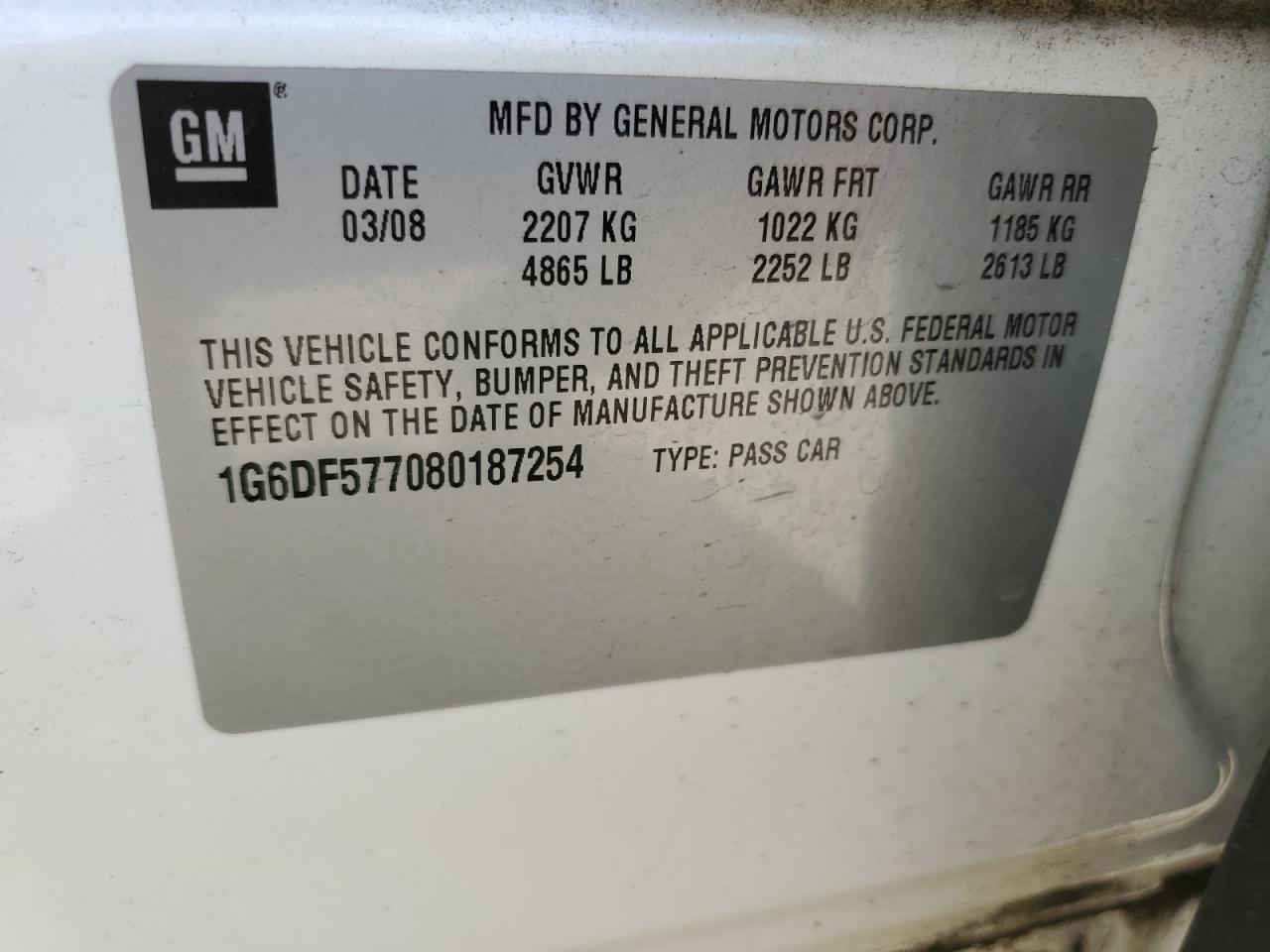 2008 Cadillac Cts VIN: 1G6DF577080187254 Lot: 53965744