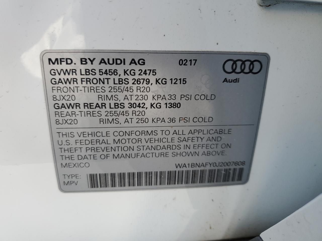 2018 Audi Q5 Premium Plus VIN: WA1BNAFY0J2007608 Lot: 55080124