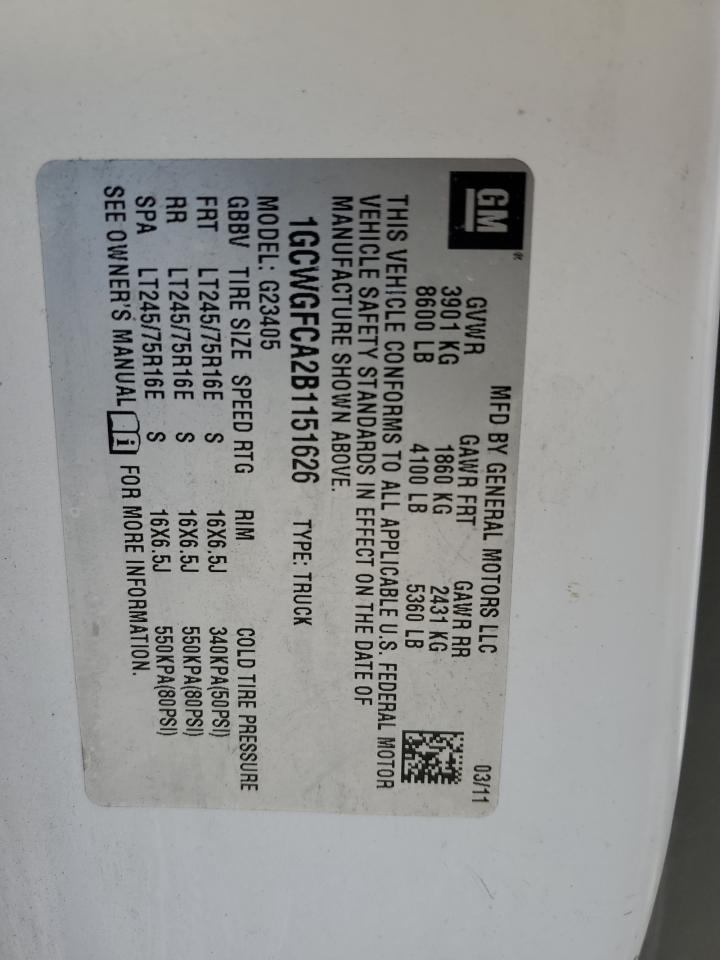 2011 Chevrolet Express G2500 VIN: 1GCWGFCA2B1151626 Lot: 52831764