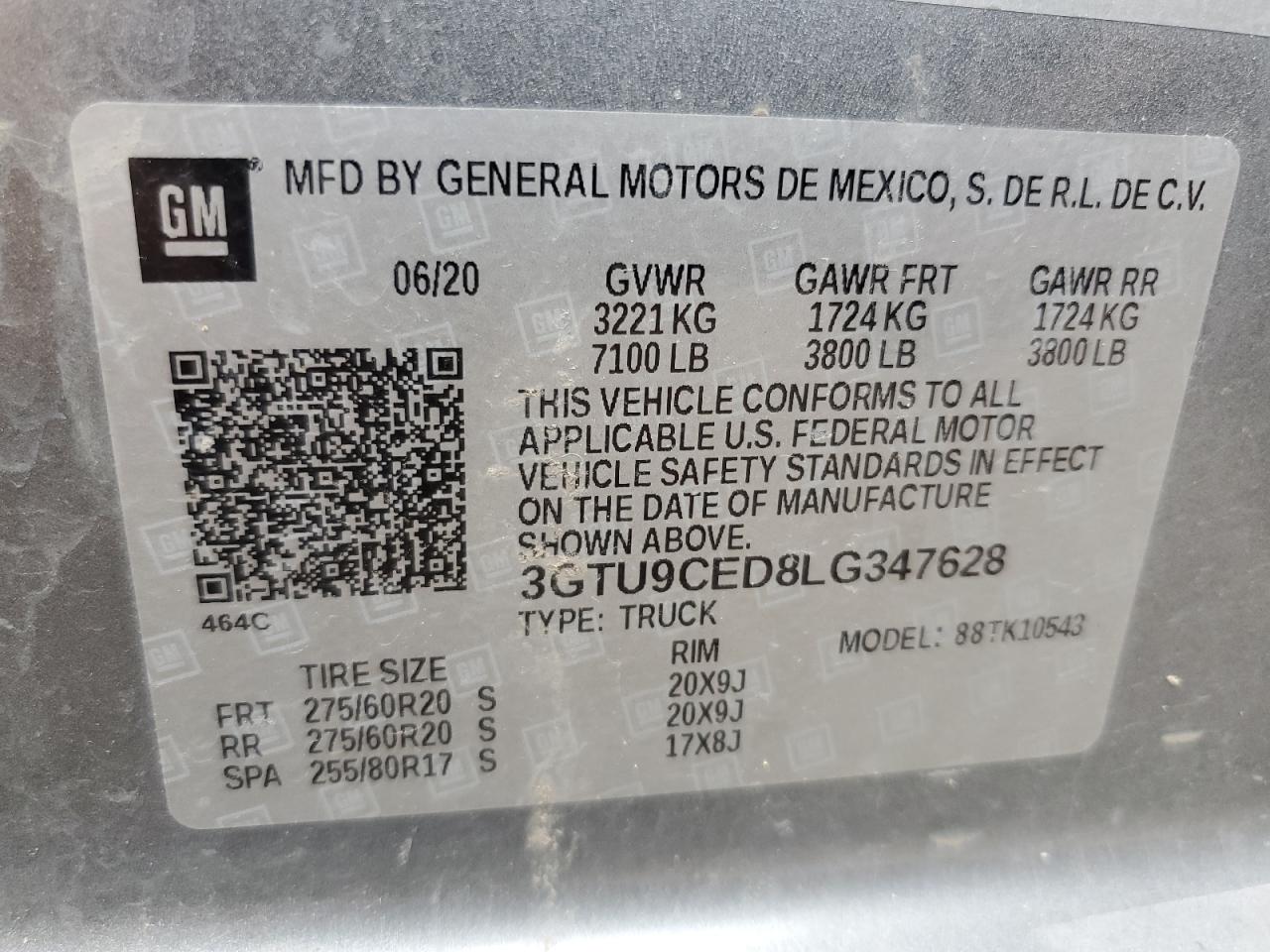 2020 GMC Sierra K1500 Elevation VIN: 3GTU9CED8LG347628 Lot: 54537704