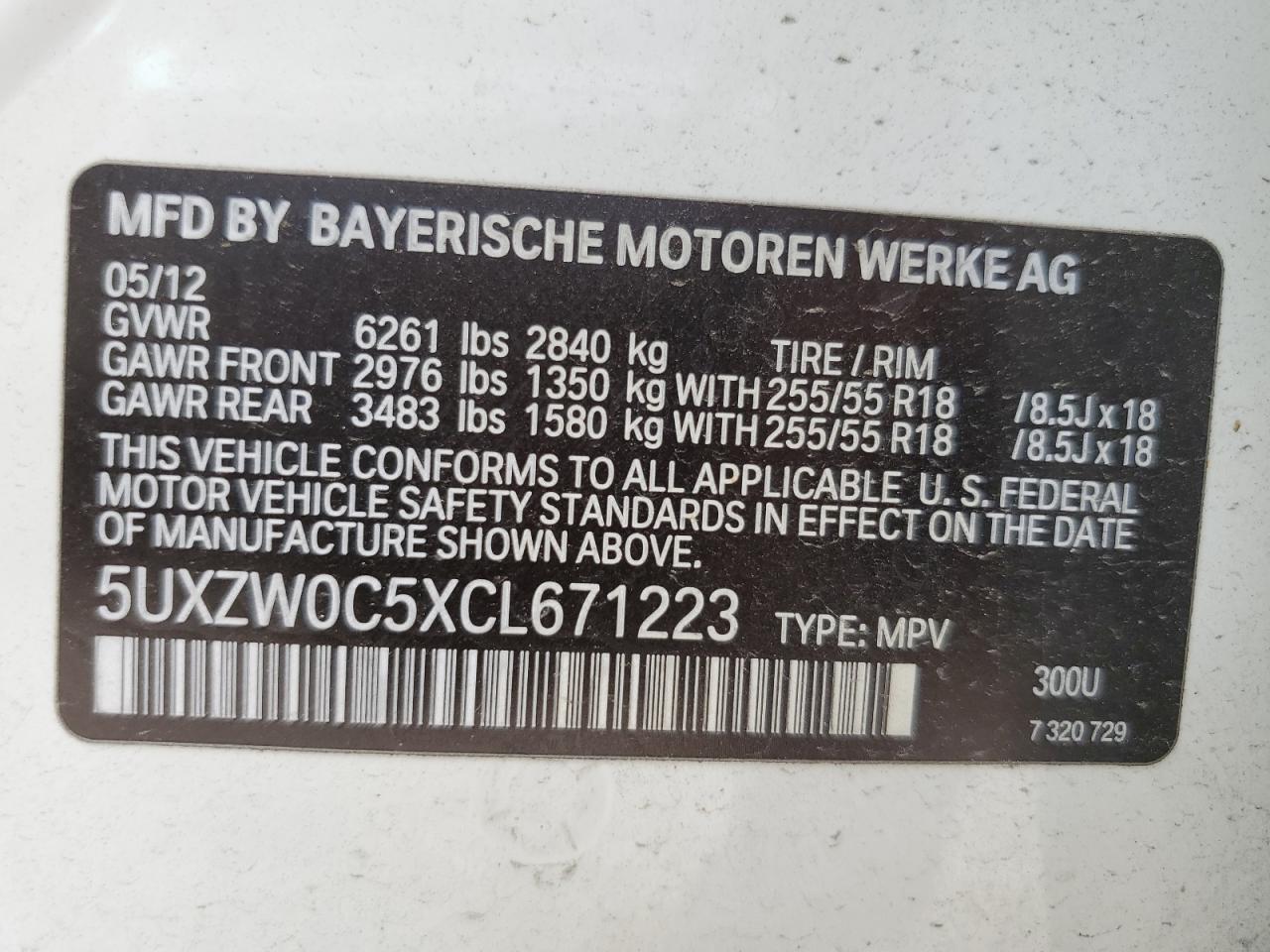 2012 BMW X5 xDrive35D VIN: 5UXZW0C5XCL671223 Lot: 55205994