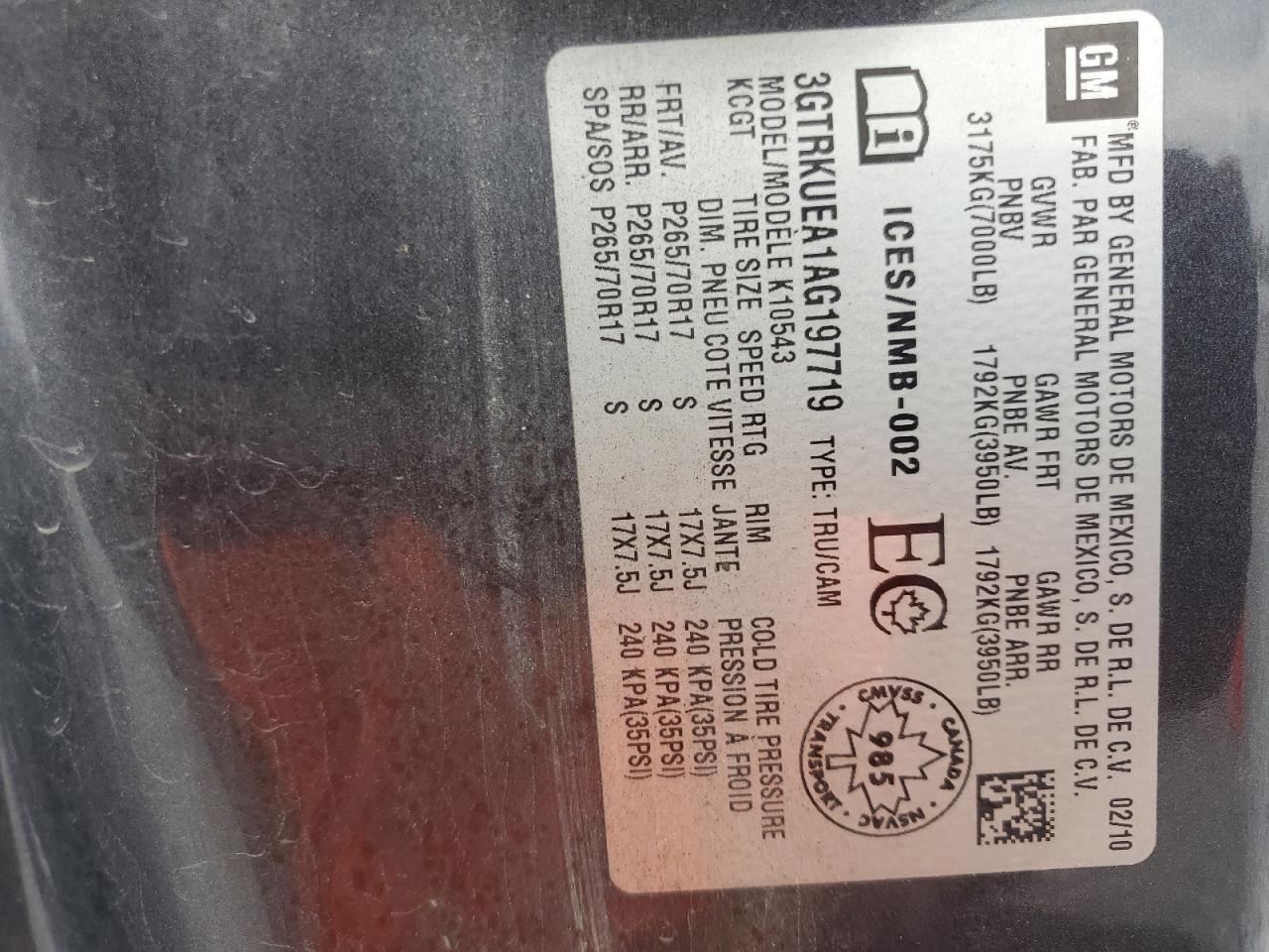 2010 GMC Sierra K1500 Sl VIN: 3GTRKUEA1AG197719 Lot: 55070584