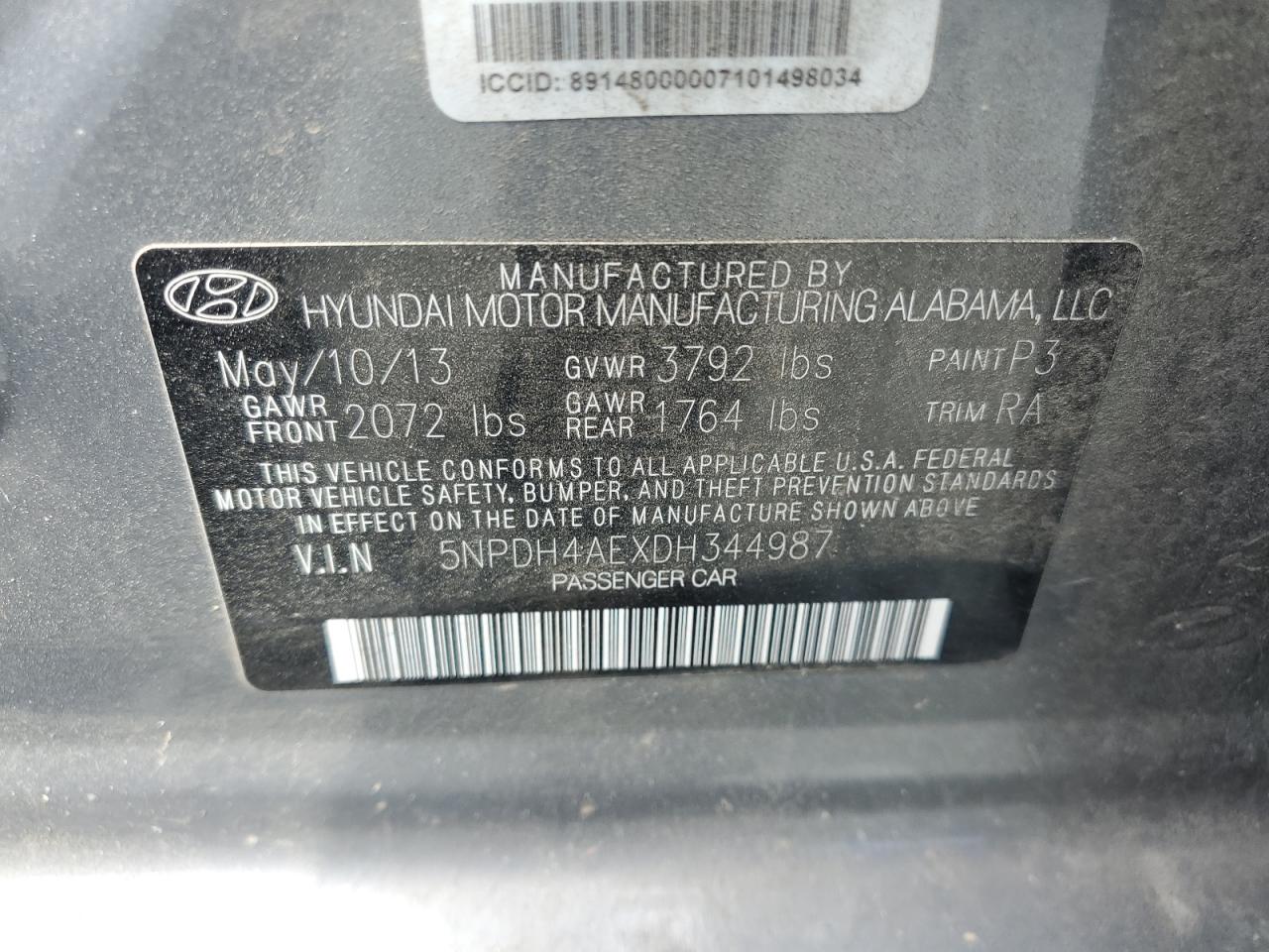 5NPDH4AEXDH344987 2013 Hyundai Elantra Gls