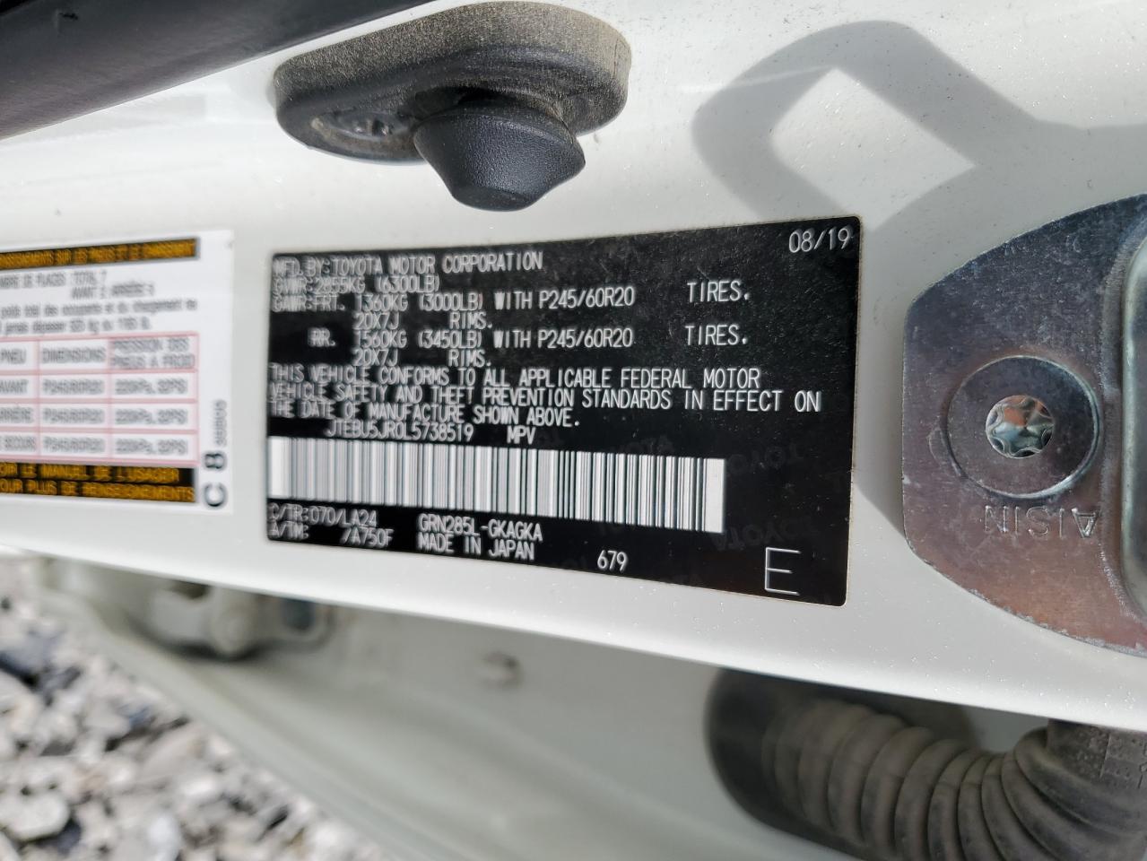 2020 Toyota 4Runner Sr5/Sr5 Premium VIN: JTEBU5JR0L5738519 Lot: 54055314