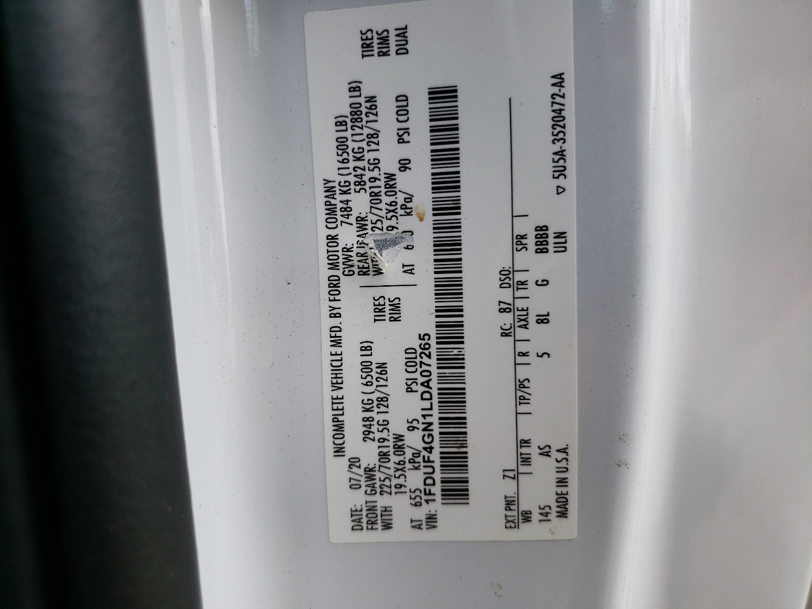 1FDUF4GN1LDA07265 2020 Ford F450 Super Duty