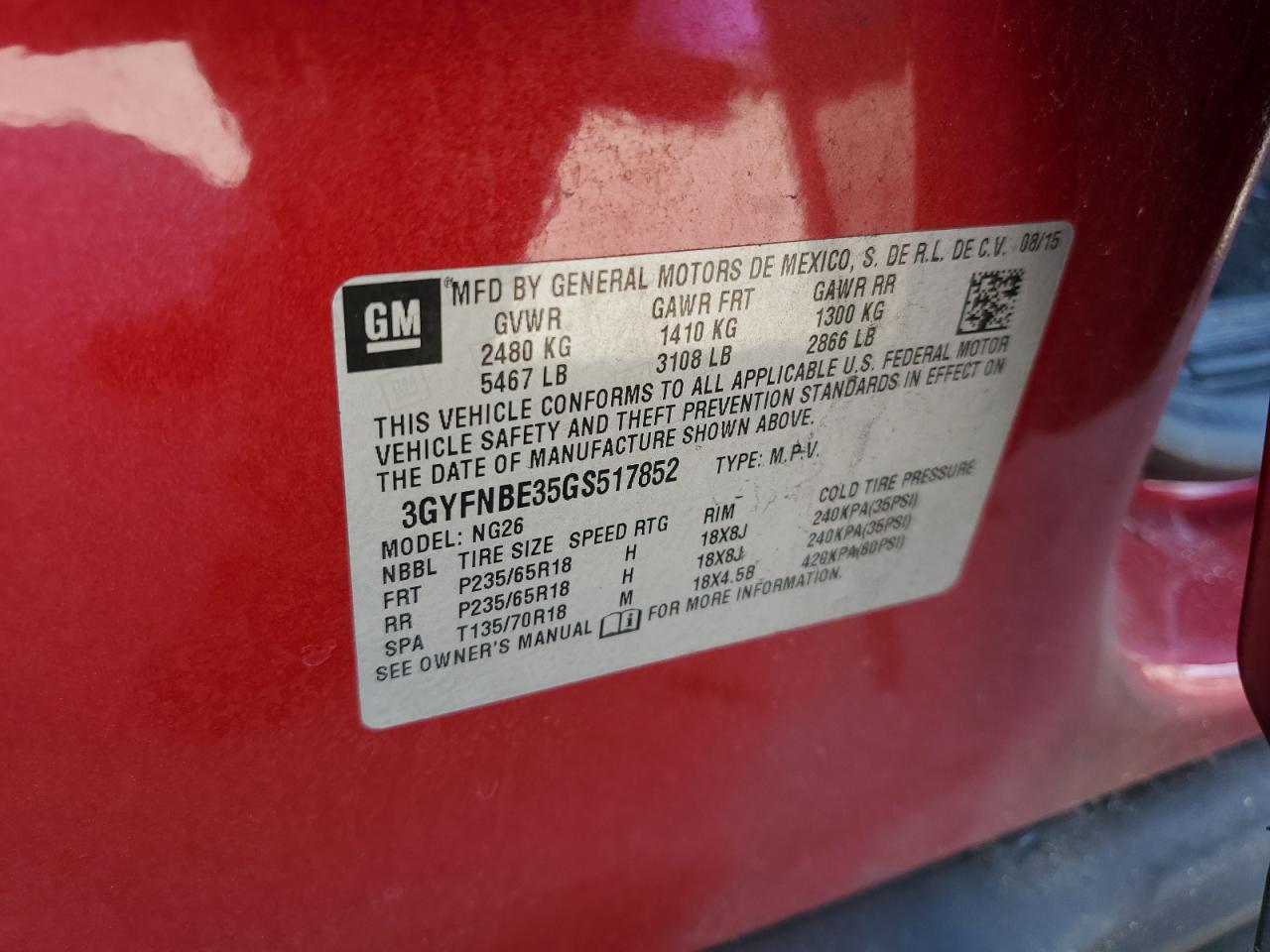 2016 Cadillac Srx Luxury Collection VIN: 3GYFNBE35GS517852 Lot: 55924404